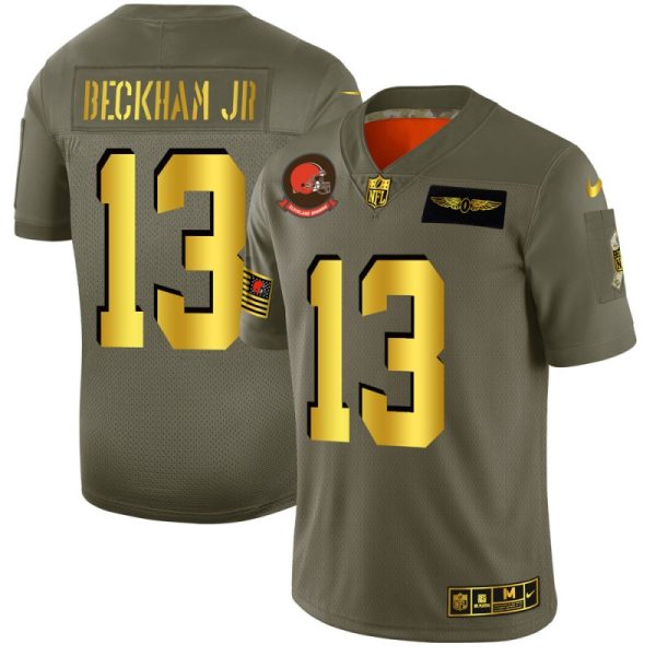 Cleveland Browns #13 Odell Beckham Jr. NFL Men's Nike Olive Gold 2019 Salute to Service Limited Jersey - Custom Name