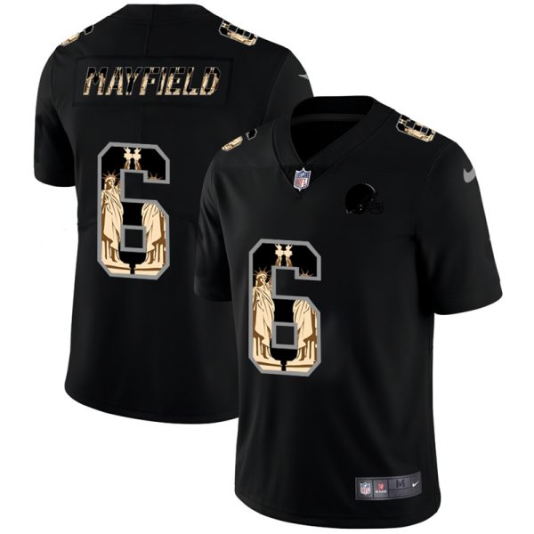 Cleveland Browns #6 Baker Mayfield Carbon Black Vapor Statue Of Liberty Limited NFL Jersey - Custom Name