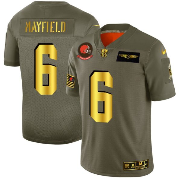 Cleveland Browns #6 Baker Mayfield NFL Men's Nike Olive Gold 2019 Salute to Service Limited Jersey - Custom Name