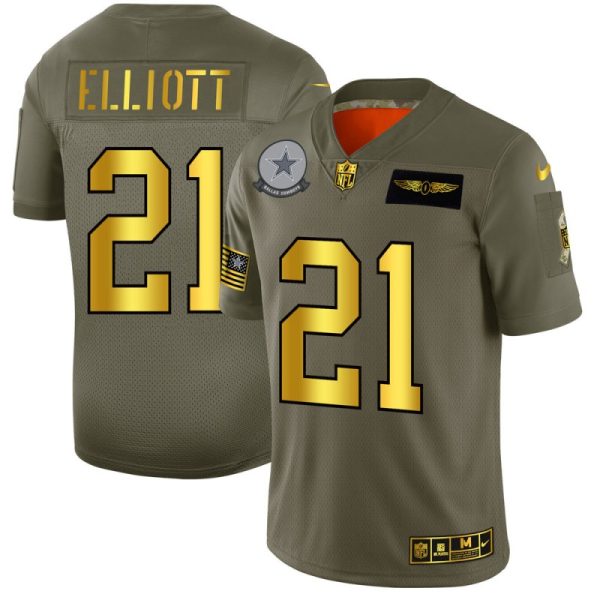 Dallas Cowboys #21 Ezekiel Elliott NFL Men's Nike Olive Gold 2019 Salute to Service Limited Jersey - Custom Name