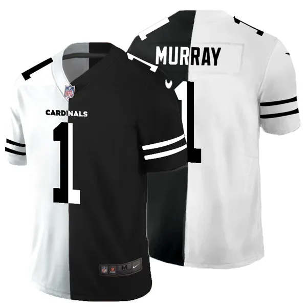 Men's Arizona Cardinals #1 Kyler Murray Black & White NFL Split Limited Stitched Jersey - Custom Name
