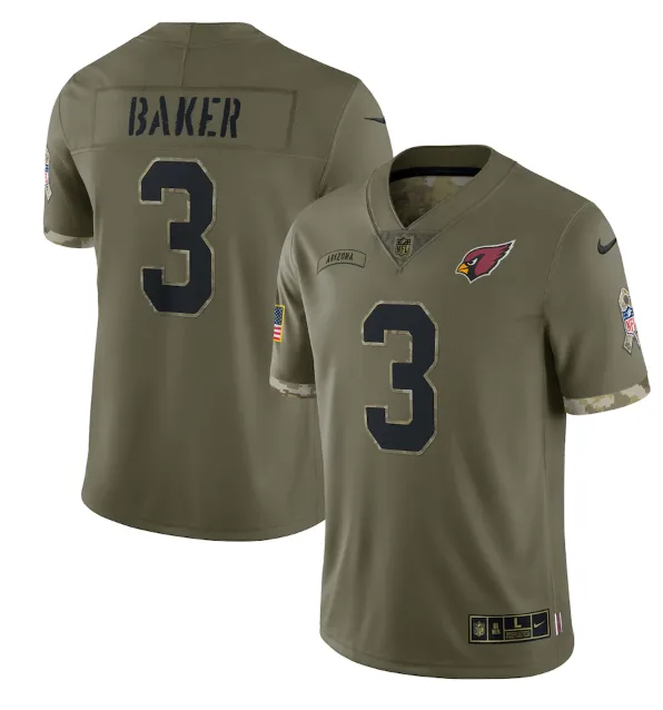 Men's Arizona Cardinals #3 Budda Baker Olive 2022 Salute To Service Limited Stitched Jersey - Custom Name