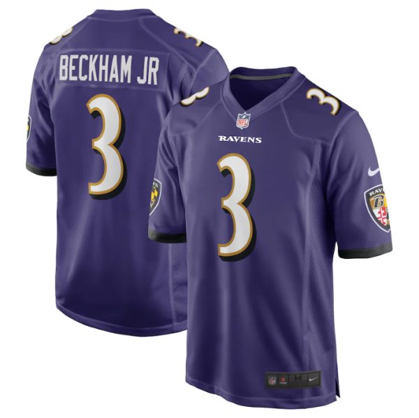 Men's Baltimore Ravens #3 Odell Beckham Jr. Purple Game Jersey - Custom Name