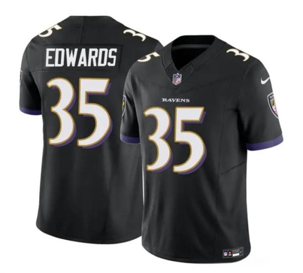 Men's Baltimore Ravens #35 Gus Edwards Black 2023 F.U.S.E. Vapor Limited Football Jersey - Custom Name