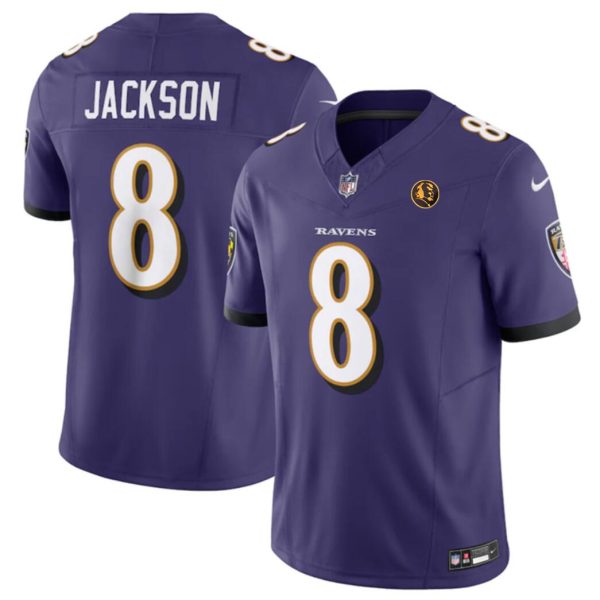Men's Baltimore Ravens #8 Lamar Jackson Purple 2023 F.U.S.E. With John Madden Patch Vapor Limited Football Jersey - Custom Name