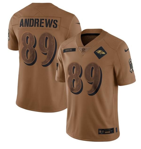 Men's Baltimore Ravens #89 Mark Andrews 2023 Brown Salute To Service Limited Stitched Football Jersey - Custom Name