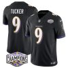 Men's Baltimore Ravens #9 Justin Tucker Black F.U.S.E 2024 AFC North Division Champions Vapor Limited Football Jersey - Custom Name