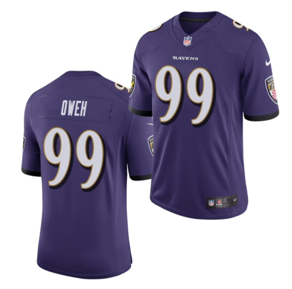 Men's Baltimore Ravens #99 Jayson Oweh Purple NFL 2021 Draft Vapor Untouchable Limited Stitched Jersey - Custom Name