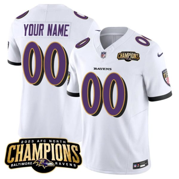 Men's Baltimore Ravens Active Player Custom White 2023 F.U.S.E. AFC North Champions Vapor Limited Football Jersey - Custom Name