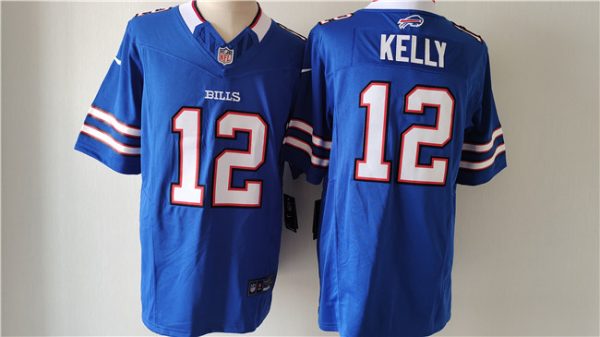 Men's Buffalo Bills #12 Jim Kelly Blue 2023 F.U.S.E. Vapor Untouchable Limited Stitched Jersey - Custom Name