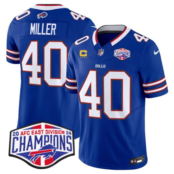 Men's Buffalo Bills #40 Von Miller Royal F.U.S.E. 2024 AFC East Division Champions With 4-star C Ptach Vapor Limited Stitched Football Jersey - Custom Name