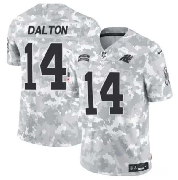 Men's Carolina Panthers #14 Andy Dalton 2024 F.U.S.E Arctic Camo Salute to Service Limited Stitched Football Jersey - Custom Name