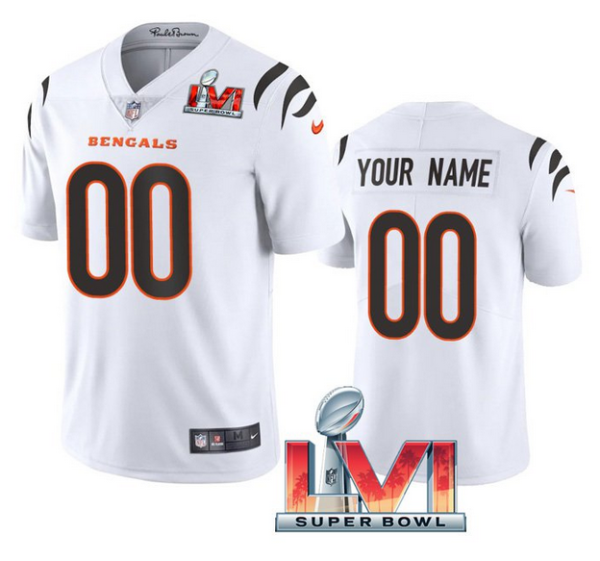Men's Cincinnati Bengals ACTIVE PLAYER Custom 2022 White Super Bowl LVI Vapor Limited Stitched Jersey - Custom Name