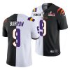 Men's Cincinnati Bengals X LSU Tigers #9 Joe Burrow 2022 White Black Split Super Bowl LVI Stitched Jersey - Custom Name