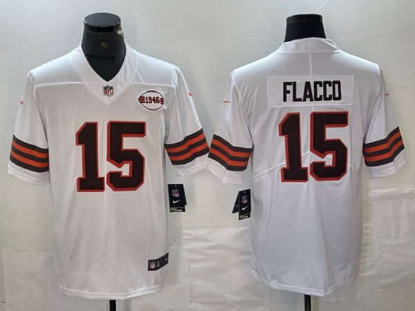 Men's Cleveland Browns #15 Joe Flacco White 1946 Collection Vapor Untouchable Limited Stitched Jersey - Custom Name