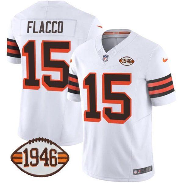 Men's Cleveland Browns #15 Joe Flacco White 2023 F.U.S.E. 1946 Collection Vapor Limited Stitched Football Jersey - Custom Name