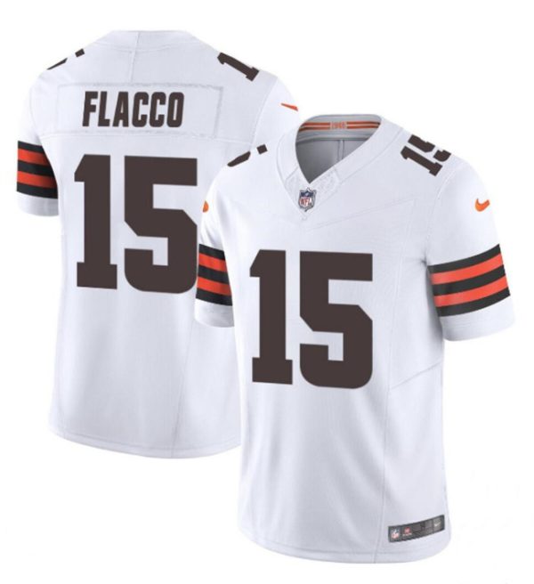 Men's Cleveland Browns #15 Joe Flacco White 2023 F.U.S.E. Vapor Limited Stitched Football Jersey - Custom Name