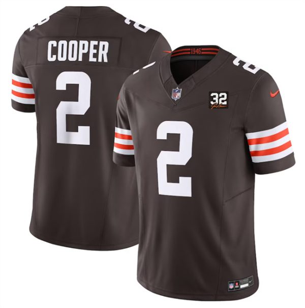 Men's Cleveland Browns #2 Amari Cooper Brown 2023 F.U.S.E. With Jim Brown Memorial Patch Vapor Untouchable Limited Stitched Jersey - Custom Name