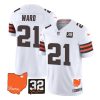 Men's Cleveland Browns #21 Denzel Ward White 2023 F.U.S.E. With Jim Brown Memorial Patch Vapor Untouchable Limited Stitched Jersey - Custom Name