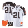 Men's Cleveland Browns #21 Denzel Ward White Brown 2023 F.U.S.E. With Jim Brown Memorial Patch Vapor Untouchable Limited Stitched Jersey - Custom Name