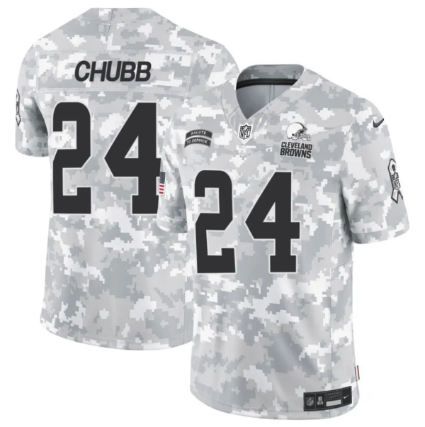 Men's Cleveland Browns #24 Nick Chubb 2024 F.U.S.E Arctic Camo Salute to Service Limited Stitched Football Jersey - Custom Name