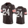 Men's Cleveland Browns #24 Nick Chubb Brown 2023 F.U.S.E. With Jim Brown Memorial Patch Vapor Untouchable Limited Stitched Jersey - Custom Name