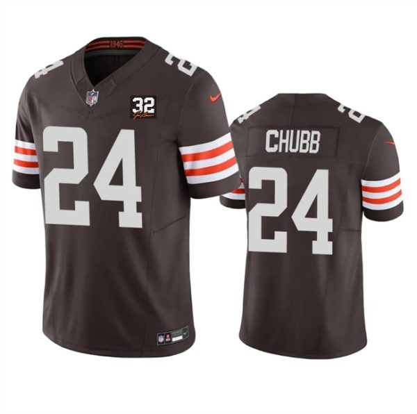 Men's Cleveland Browns #24 Nick Chubb Brown 2023 F.U.S.E. With Jim Brown Memorial Patch Vapor Untouchable Limited Stitched Jersey - Custom Name