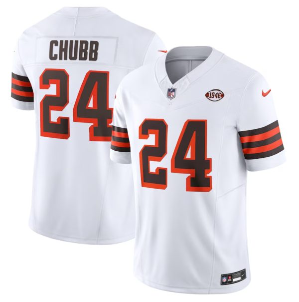Men's Cleveland Browns #24 Nick Chubb White 2023 F.U.S.E. 1946 Collection Vapor Untouchable Limited Stitched Jersey - Custom Name