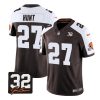 Men's Cleveland Browns #27 Kareem Hunt Brown White 2023 F.U.S.E. With Jim Brown Memorial Patch Vapor Untouchable Limited Stitched Jersey - Custom Name