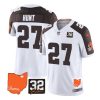 Men's Cleveland Browns #27 Kareem Hunt White Brown 2023 F.U.S.E. With Jim Brown Memorial Patch Vapor Untouchable Limited Stitched Jersey - Custom Name