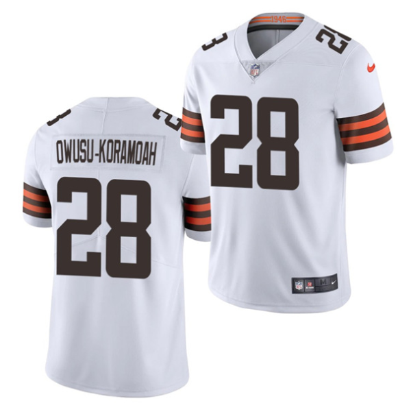 Men's Cleveland Browns #28 Jeremiah Owusu-Koramoah 2021 Draft White NFL Vapor Untouchable Limited Stitched Jersey - Custom Name