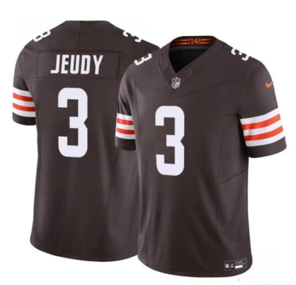 Men's Cleveland Browns #3 Jerry Jeudy Brown 2023 F.U.S.E. Vapor Limited Stitched Football Jersey - Custom Name