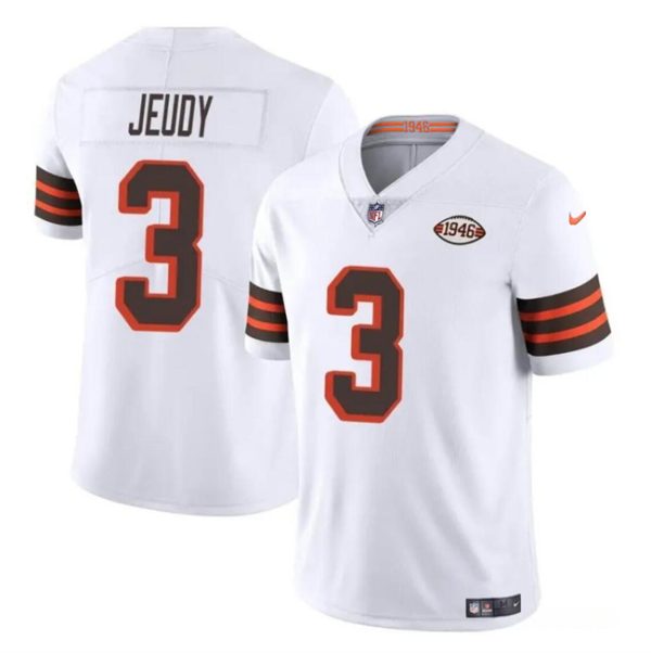 Men's Cleveland Browns #3 Jerry Jeudy White 1946 Collection Vapor Limited Stitched Football Jersey - Custom Name