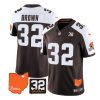 Men's Cleveland Browns #32 Jim Brown Brown White 2023 F.U.S.E. With Jim Brown Memorial Patch Vapor Untouchable Limited Stitched Jersey - Custom Name