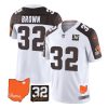 Men's Cleveland Browns #32 Jim Brown White Brown 2023 F.U.S.E. With Jim Brown Memorial Patch Vapor Untouchable Limited Stitched Jersey - Custom Name