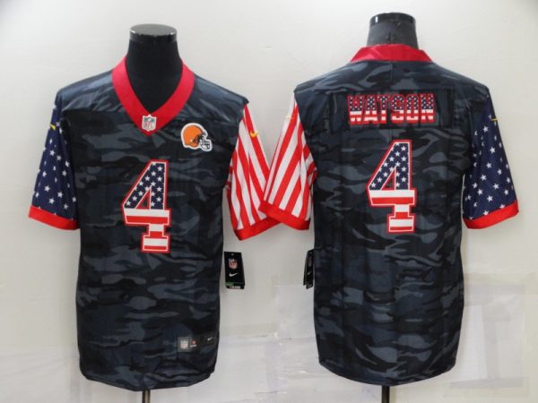 Men's Cleveland Browns #4 Deshaun Watson Camo USA Flag Limited Stitched Jersey - Custom Name