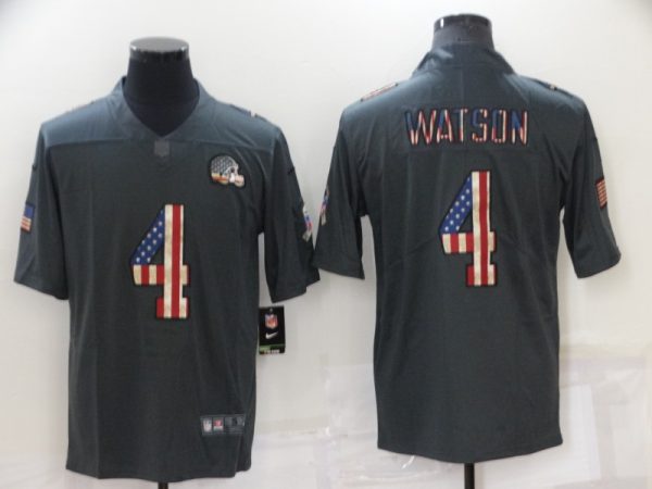 Men's Cleveland Browns #4 Deshaun Watson Grey Salute To Service USA Flag Fashion Limited Stitched Jersey - Custom Name
