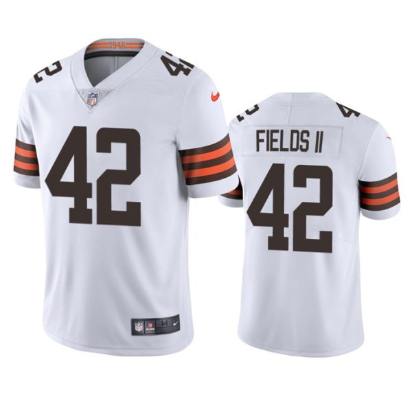 Men's Cleveland Browns #42 Tony Fields II White Vapor Untouchable Limited Stitched Jersey - Custom Name