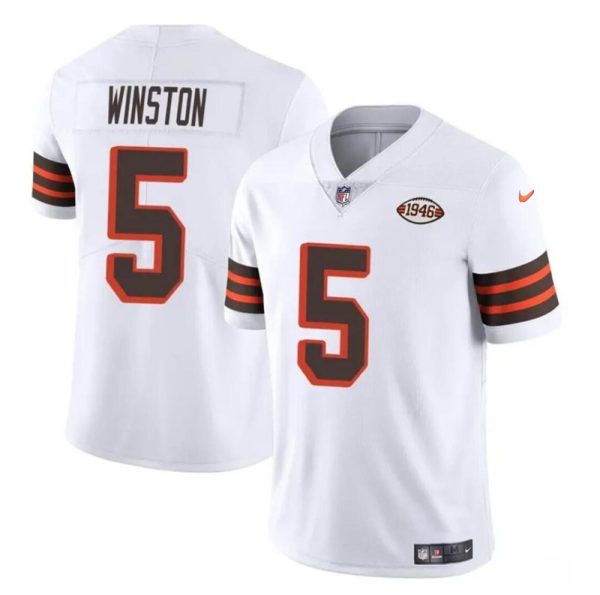 Men's Cleveland Browns #5 Jameis Winston White 1946 Collection Vapor Limited Stitched Football Jersey - Custom Name