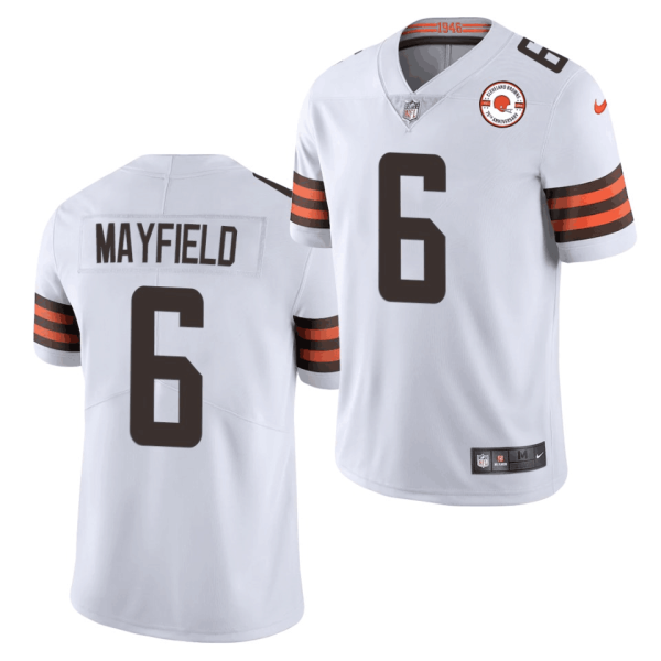 Men's Cleveland Browns #6 Baker Mayfield 2021 White NFL 75th Anniversary Vapor Untouchable Limited Stitched Jersey - Custom Name