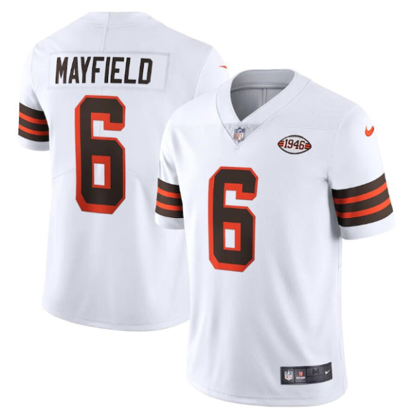Men's Cleveland Browns #6 Baker Mayfield White 1946 Vapor Stitched Football Jersey - Custom Name