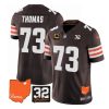 Men's Cleveland Browns #73 Joe Thomas Brown 2023 F.U.S.E. With Jim Brown Memorial Patch And 4-Star C Patch Vapor Untouchable Limited Stitched Jersey - Custom Name
