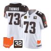 Men's Cleveland Browns #73 Joe Thomas White Brown 2023 F.U.S.E. With Jim Brown Memorial Patch And 4-Star C Patch Vapor Untouchable Limited Stitched Jersey - Custom Name
