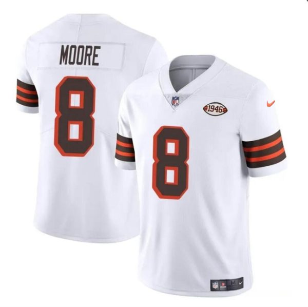 Men's Cleveland Browns #8 Elijah Moore White 1946 Collection Vapor Limited Stitched Football Jersey - Custom Name