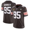 Men's Cleveland Browns #95 Myles Garrett Brown 2023 F.U.S.E. With 4-Star C Patch And Jim Brown Memorial Patch Vapor Untouchable Limited Stitched Jersey - Custom Name