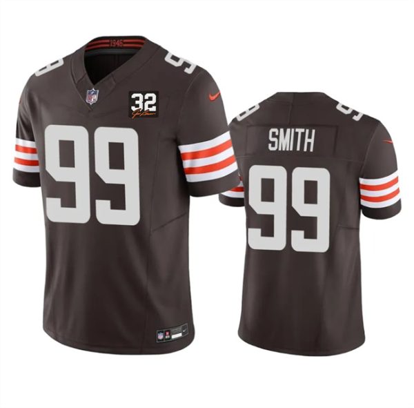 Men's Cleveland Browns #99 Za'Darius Smith Brown 2023 F.U.S.E. With Jim Brown Memorial Patch Vapor Untouchable Limited Stitched Jersey - Custom Name