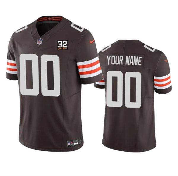 Men's Cleveland Browns Customized Brown 2023 F.U.S.E. With Jim Brown Memorial Patch Vapor Untouchable Limited Stitched Jersey - Custom Name