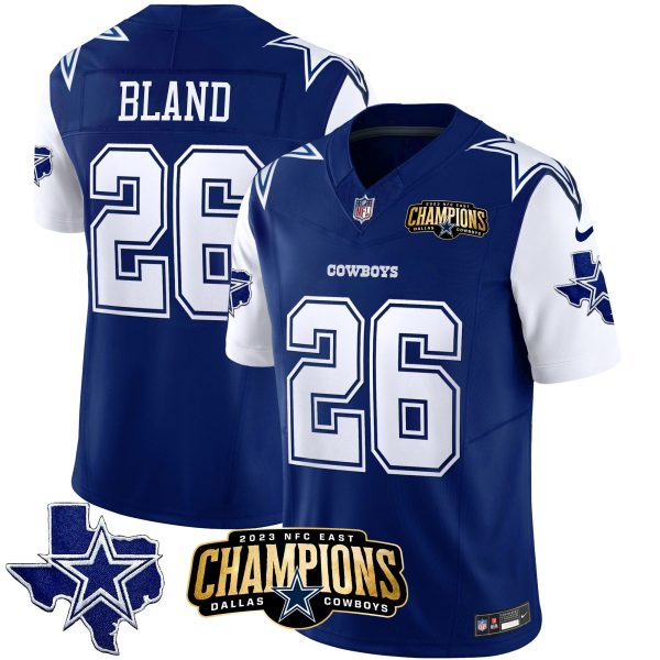 Men's Dallas Cowboys #26 DaRon Bland Blue White 2023 F.U.S.E. NFC East Champions Patch Stitched Football Jersey - Custom Name