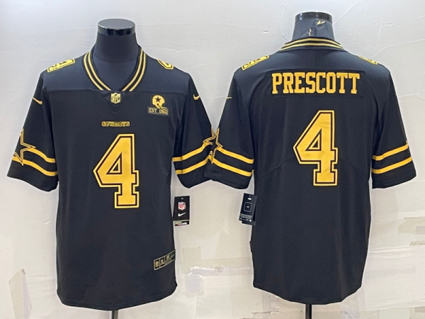 Men's Dallas Cowboys #4 Dak Prescott Black Gold Edition With 1960 Patch Limited Stitched Football Jersey - Custom Name