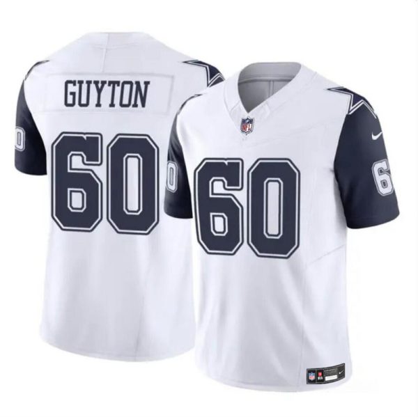 Men's Dallas Cowboys #60 Tyler Guyton White 2024 Draft F.U.S.E Color Rush Limited Stitched Football Jersey - Custom Name